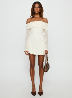 Ivee Off Shoulder Long Sleeve Mini Dress | Cream | Womens
