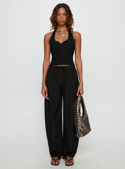 side view of model wearing Princess Polly Triffid Barrel Leg Pants Black High Rise Pants 