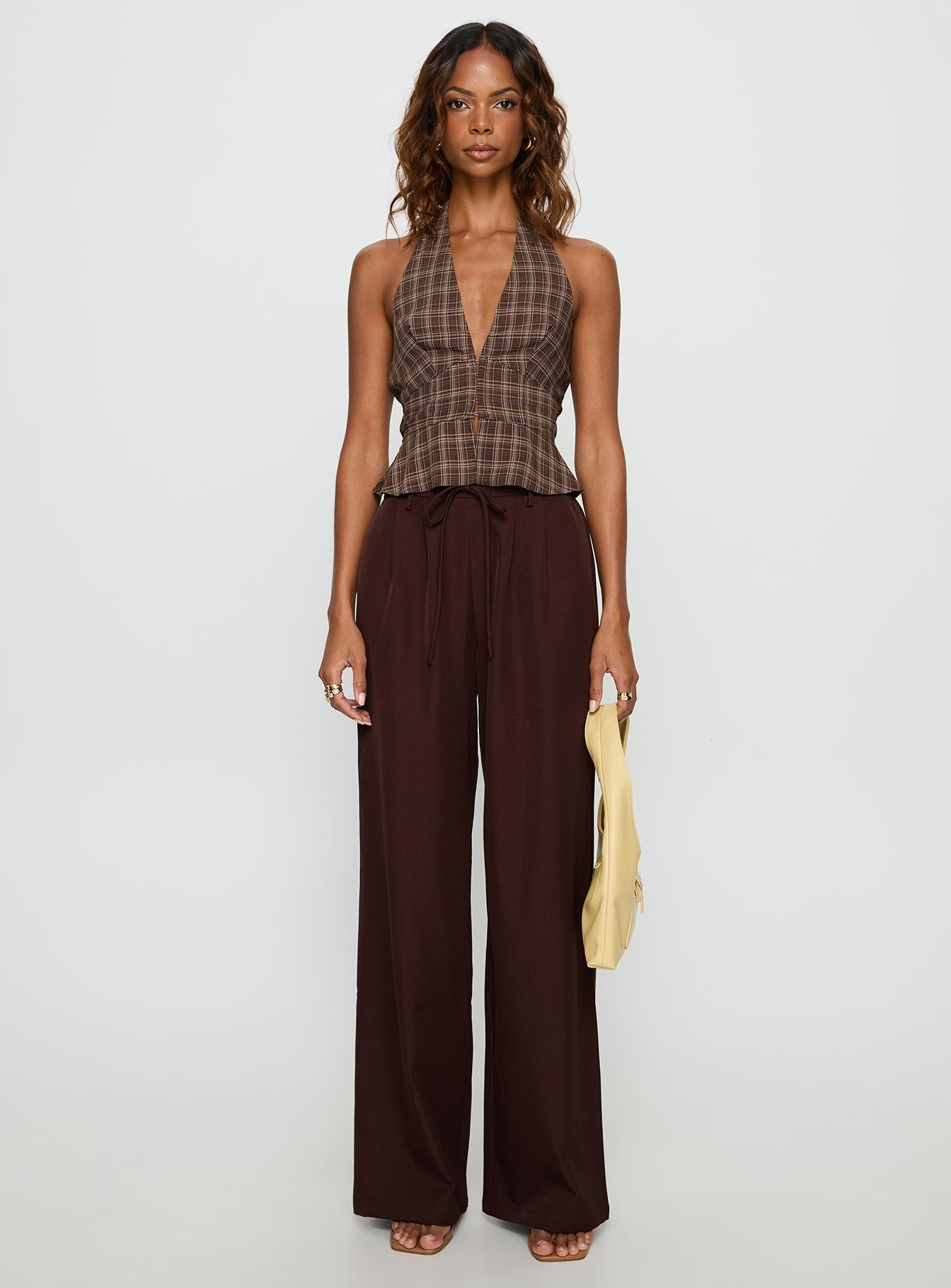 Idolised Pleated Tie Waist Pant Chocolate Brown | Princess Polly