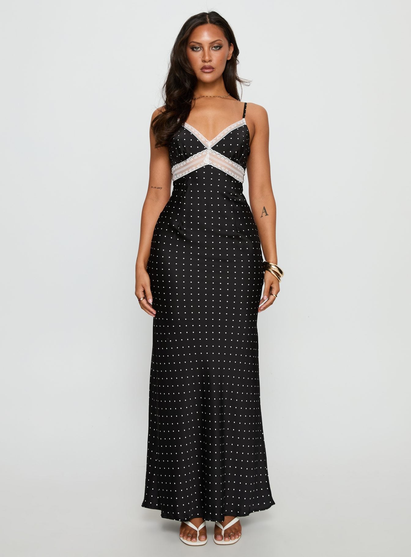 Inki Lace Maxi Dress Black Polka Dot | Princess Polly Inki Lace Maxi Dress Black Polka Dot | Princess Polly