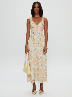 front view of model wearing Princess Polly On A Wave Frill Detail Maxi Dress Multi V-Neck 