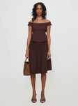   front view of model wearing Princess Polly Neleta Midi Skirt Brown 