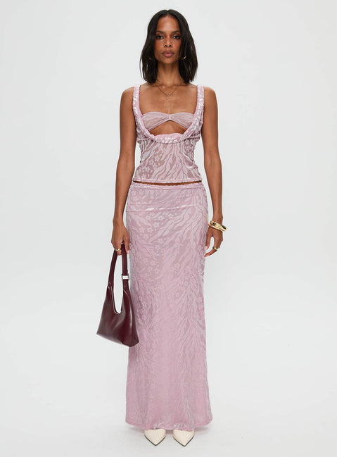   front view of model wearing Princess Polly Kalei Maxi Skirt Pink Floral Maxi 