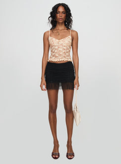   front view of model wearing Princess Polly Nonsense Ruched Mini Skirt Black Mini Skirts 