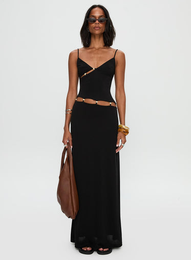 Allspice Beaded Maxi Dress Black