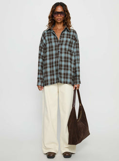 Perlita Long Sleeve Collared Shirt Brown Check