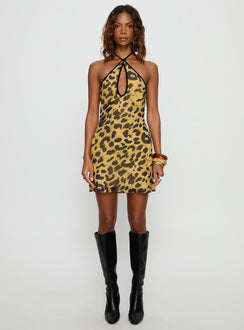 Marijayne Keyhole Halter Mini Dress Leopard