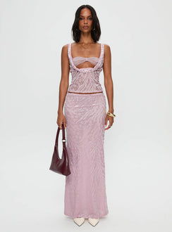 front view of model wearing Princess Polly Delilah Top Pink Sleeveless Cowl 