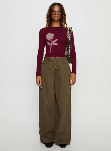 Naylor Mid Rise Wide Leg Jeans Olive