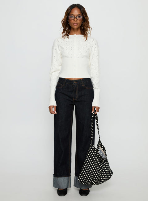 side view of model wearing Princess Polly Head In The Clouds Cardigan Cream cropped 