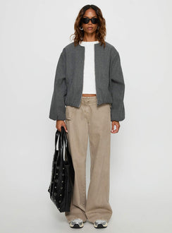 Karletta Cropped Bomber Jacket Grey