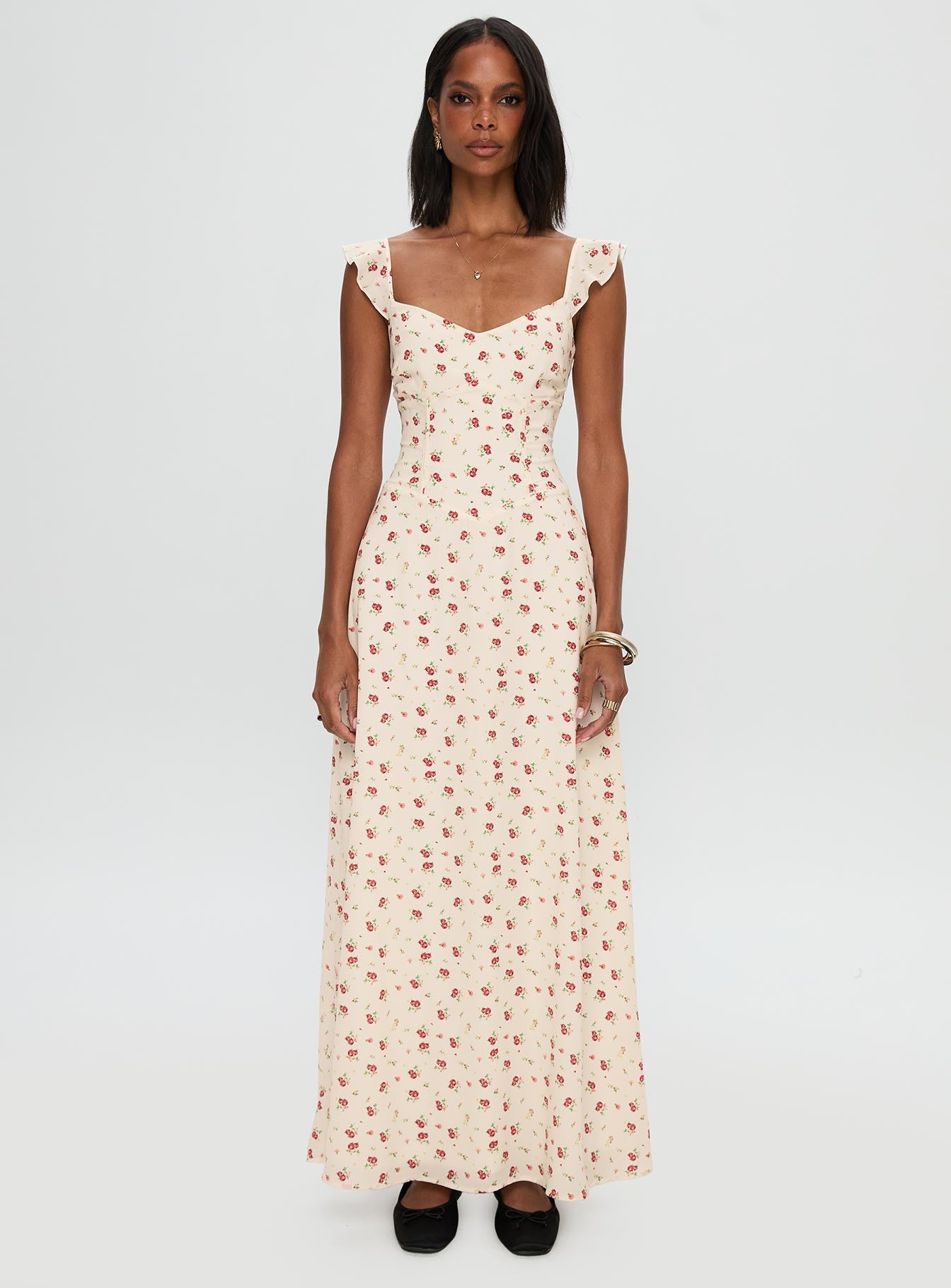 princess polly kyanne high split maxi dress cream multi Kyanne High Split Maxi Dress | Cream Multi | Womens