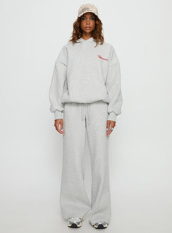 front view of model wearing Princess Polly Princess Polly Stargirl Wide Leg Sweat Pants Grey Marle High Rise Pants 