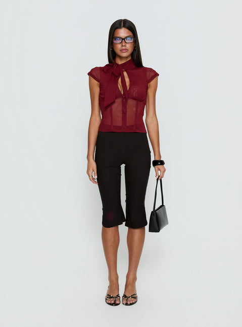 Anistasia Mesh Keyhole Corset Top Burgundy