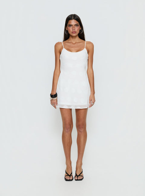 Lissie Scoop Mini Dress White Polka Dot
