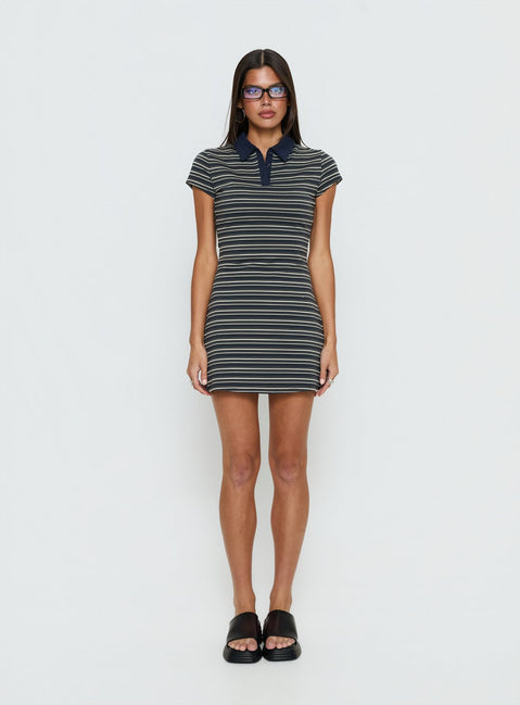 Britte Polo Shirt Mini Dress Navy Stripe