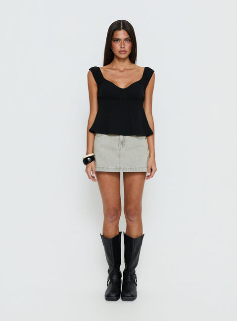   front view of model wearing Princess Polly Nicolina Low Rise Denim Mini Skirt Washed Grey Mini Skirts 