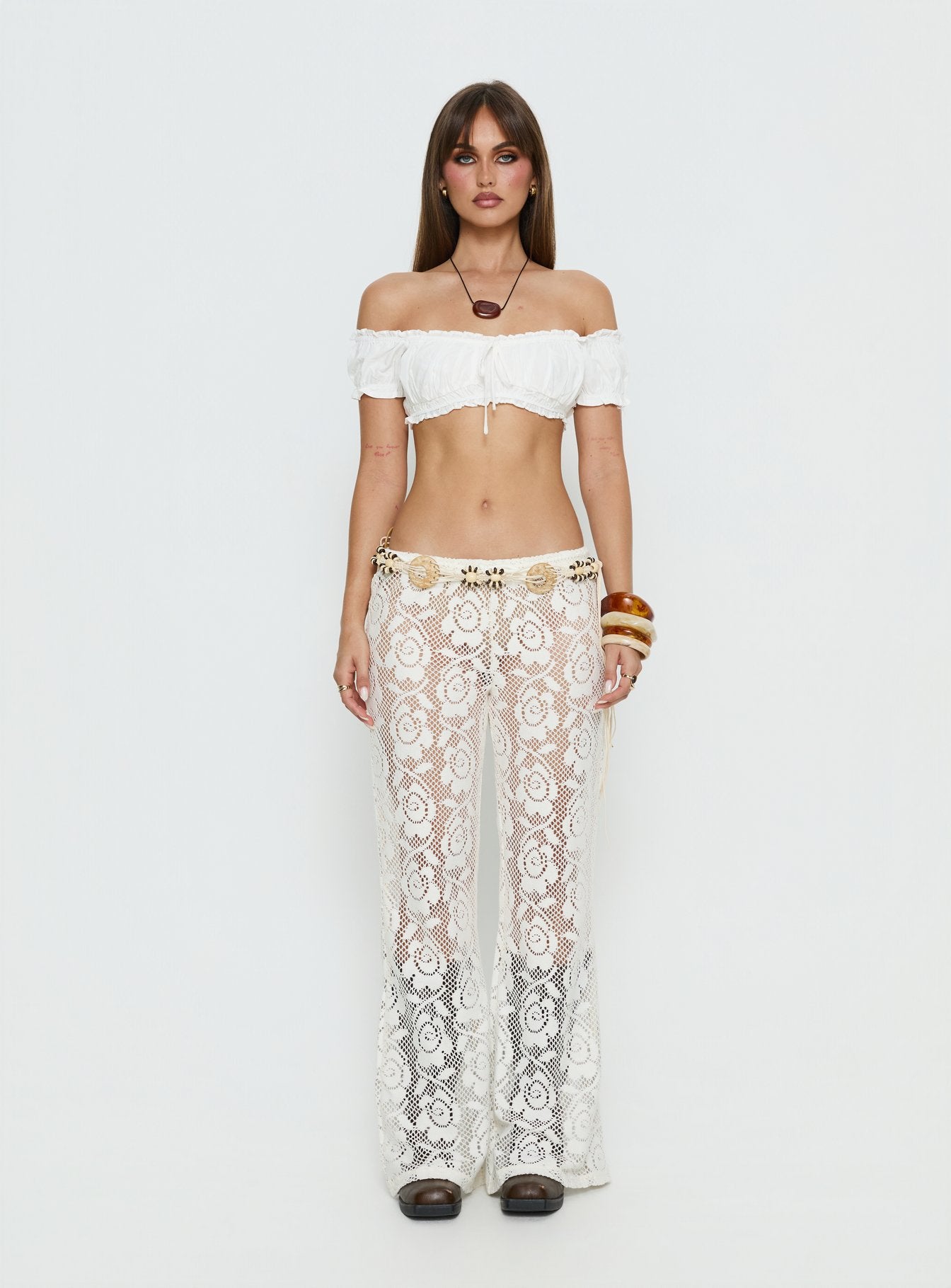 Rosadonna Lace Flare Pants Cream | Princess Polly