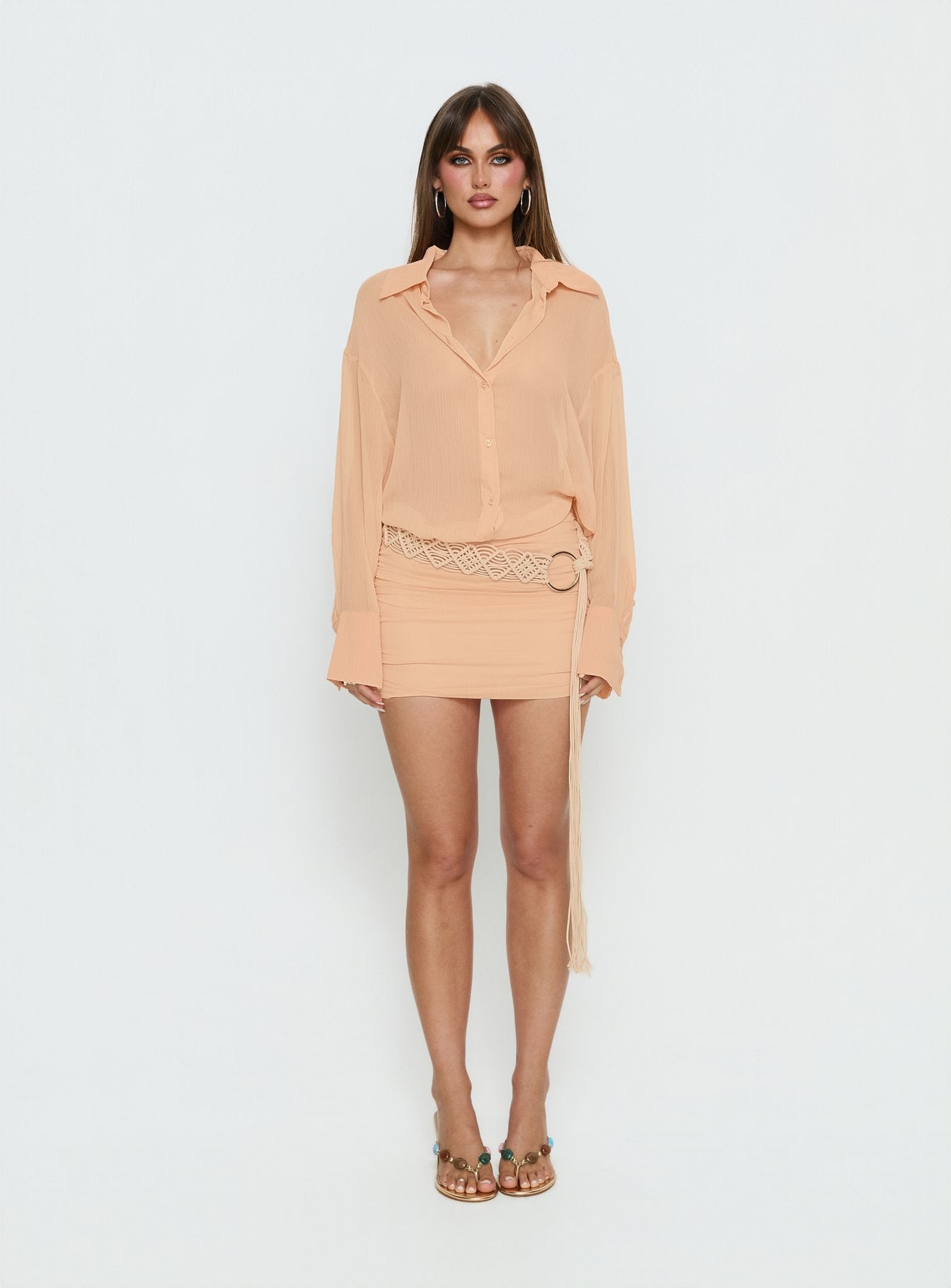 Moonrising Long Sleeve Sheer Blouson Mini Dress | Soft Orange | Womens | Princess Polly Moonrising Long Sleeve Sheer Blouson Mini Dress | Soft Orange | Womens | Princess Polly