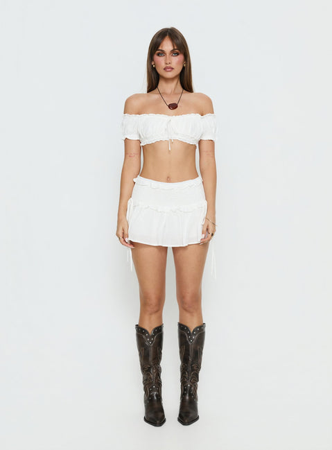Corabel Off Shoulder Micro Crop Top White