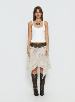   front view of model wearing Princess Polly Dark Mirage Asymmetrical Midi Skirt Multi Midi Skirts 