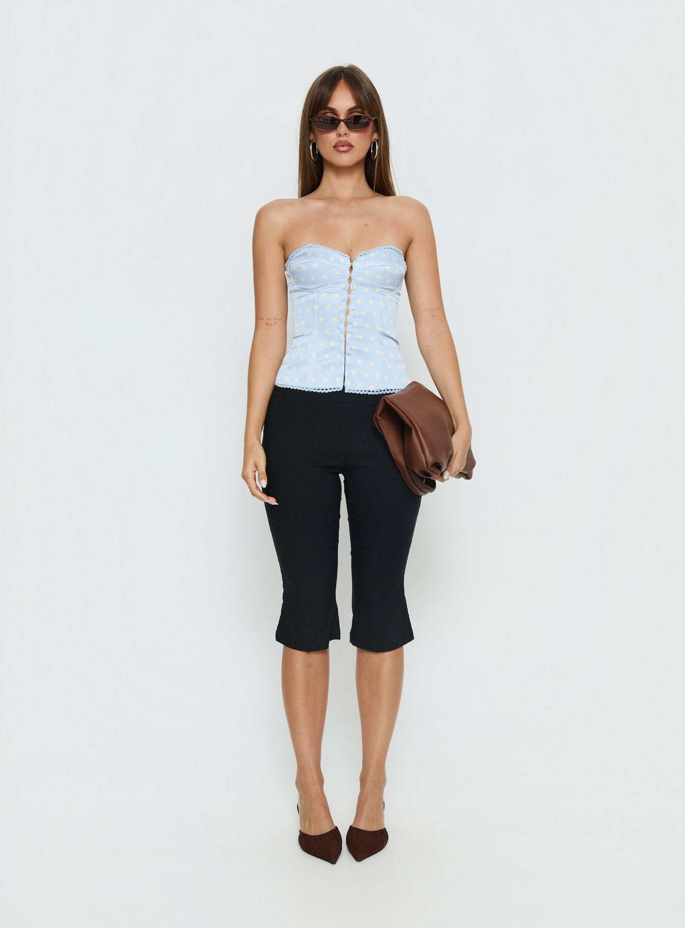 Jazzy Strapless Corset Top Blue / Lemon Polka | Princess Polly