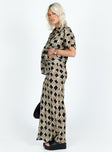 Matching checker print set, relaxed fit Button-up shirt, classic collar, button fastening at front, single chest pocket, drop shoulder Mid-rise maxi skirt, invisible zip fastening at side