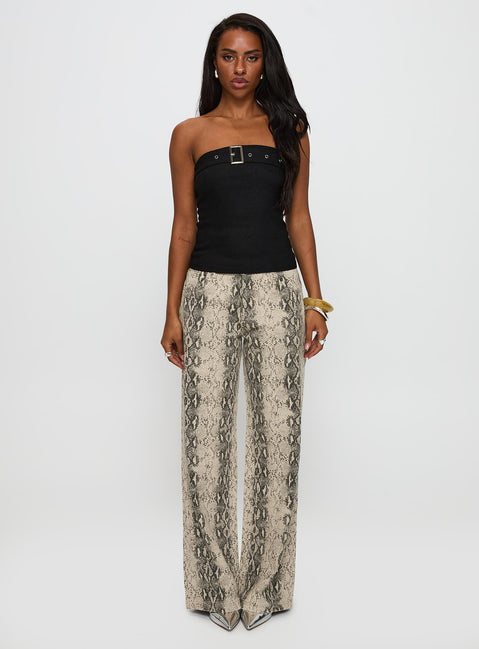 front view of model wearing Princess Polly Satellite Strapless Buckle Detail Top Black Sleeveless straight 