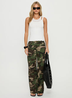 front view of model wearing Princess Polly Danella Mid Rise Straight Leg Cargo Jean Camouflage Mid Rise Jeans 