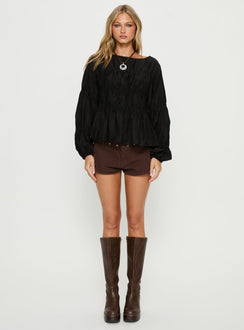 Xamira Ruched Long Sleeve Top Black