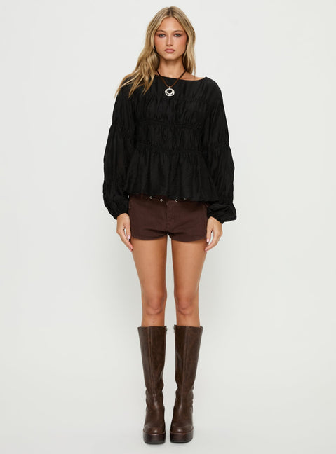 Xamira Ruched Long Sleeve Top Black