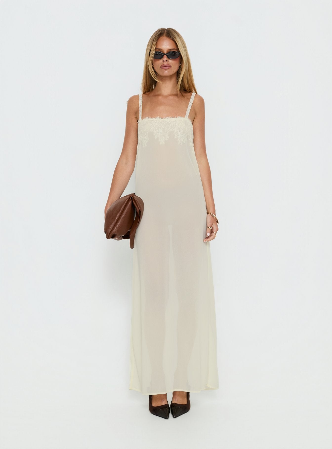 Glacial Sheer Maxi Dress Butter | Princess Polly Glacial Sheer Maxi Dress Butter | Princess Polly