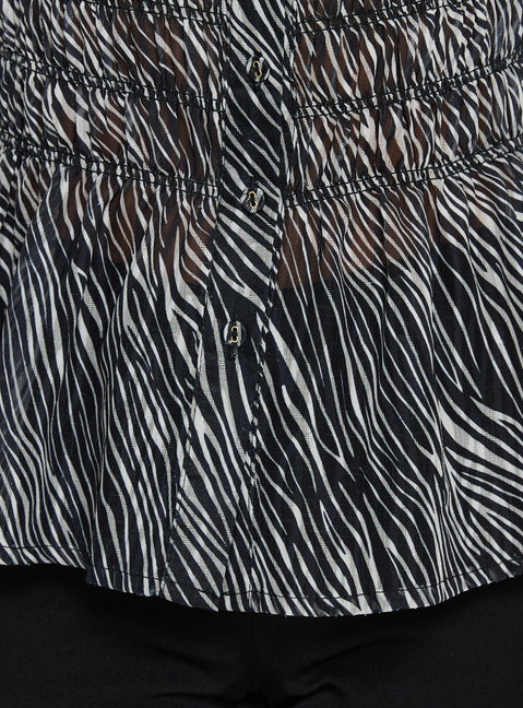 Bexlee Collared Chiffon Ruched Top Animal