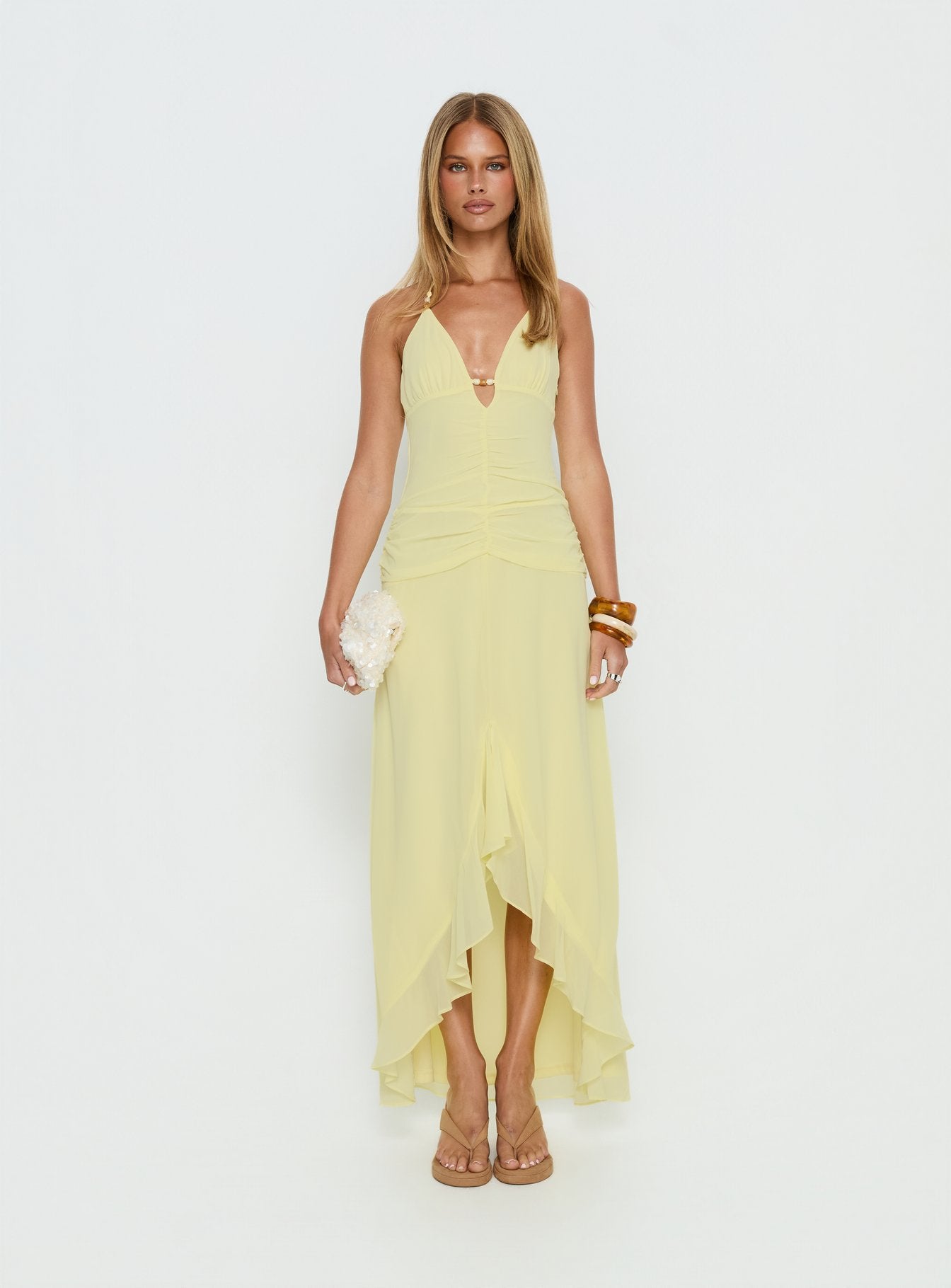princess polly yellow halter dress Roxine Asymmetrical Halter Maxi Dress Yellow, US 0 / Yellow