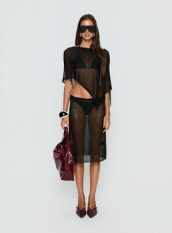   front view of model wearing Princess Polly Luminous Midi Skirt Black 