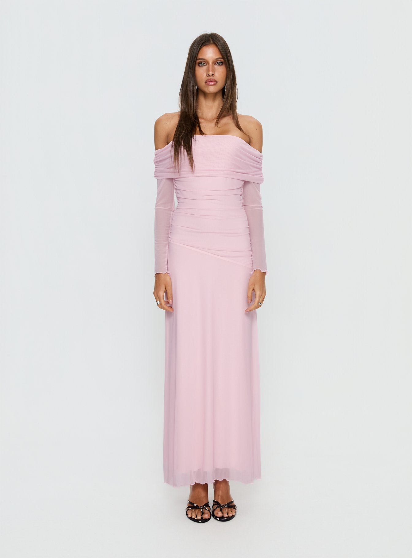 Emorissa Off Shoulder Long Sleeve Maxi Dress | Soft Pink | Womens | Princess Polly Emorissa Off Shoulder Long Sleeve Maxi Dress | Soft Pink | Womens | Princess Polly