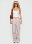 front view of model wearing Princess Polly Ogilvie Pants Beige Stripe Mid Rise 