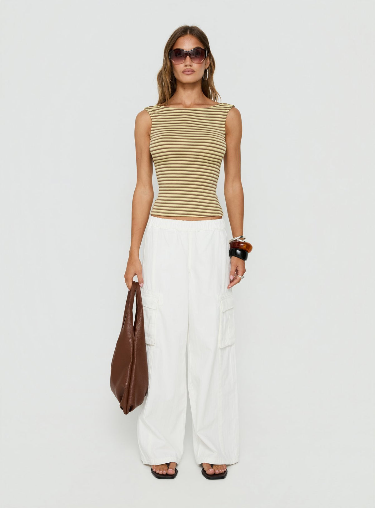 Scarletta Ultra Wide Tie Waist Cargo Pants White