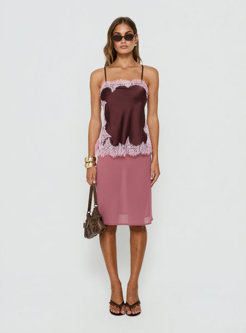 Orisse Lace Trim Cami Top Plum / Pink
