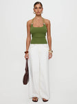 front view of model wearing Princess Polly Roller Coaster Bead Detail Top Green Sleeveless Scoop Neck 