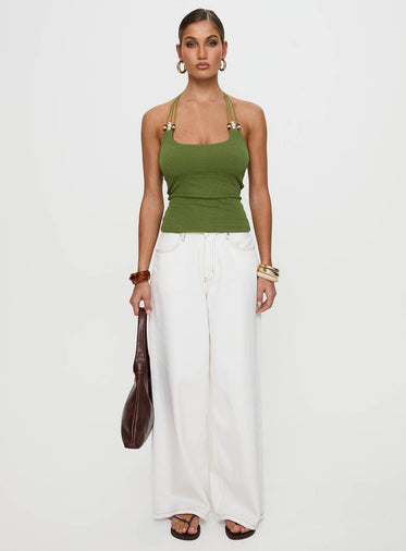 Roller Coaster Bead Detail Top Green