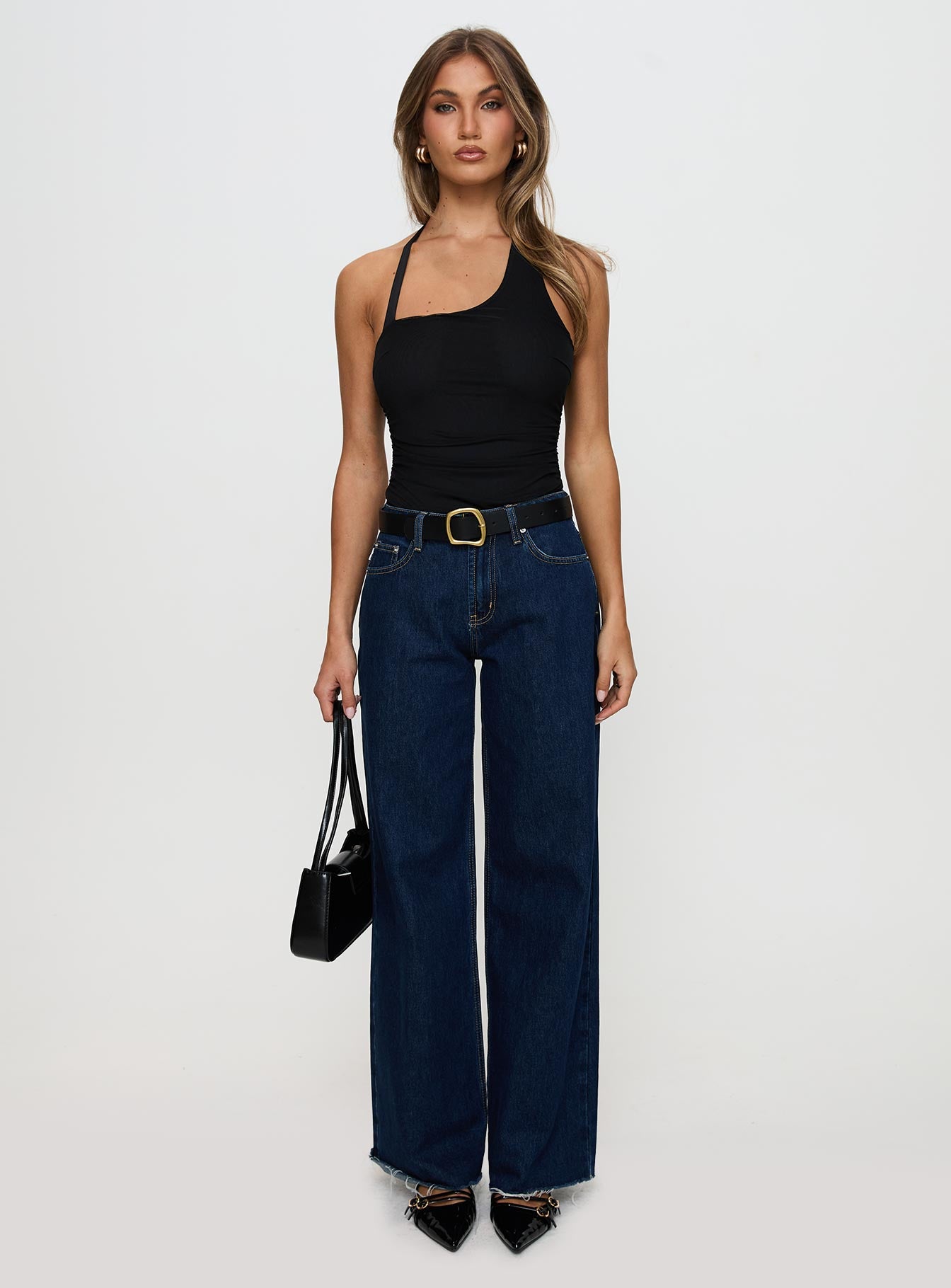 back view of model wearing Princess Polly Siennah Bodysuit Black Sleeveless 