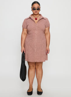 Kavira Tie Bust Shirt Dress Red Gingham Curve
