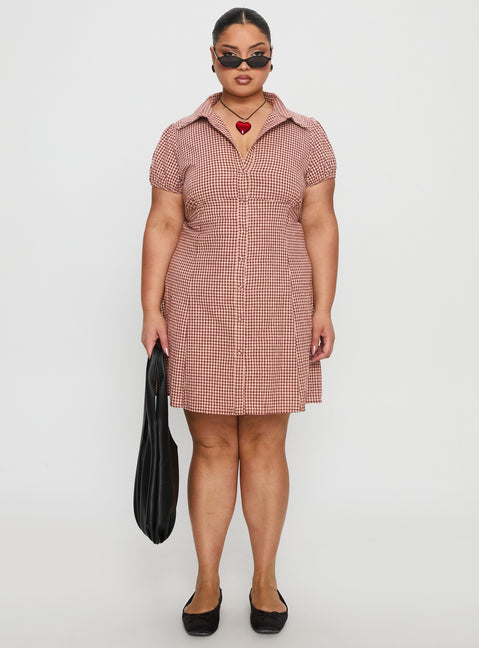 Kavira Tie Bust Shirt Dress Red Gingham Curve