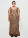 front view of model wearing Princess Polly Sanctuary Maxi Dress Leopard Curve Plunger 