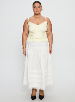   front view of model wearing Princess Polly Calling For You Flowy Maxi Skirt White Curve Maxi Skirts 