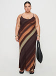 front view of model wearing Princess Polly Otillie Maxi Dress Brown Multi Curve Scoop Neck 