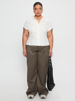 Akiyo Button Up Blouse Top White Curve