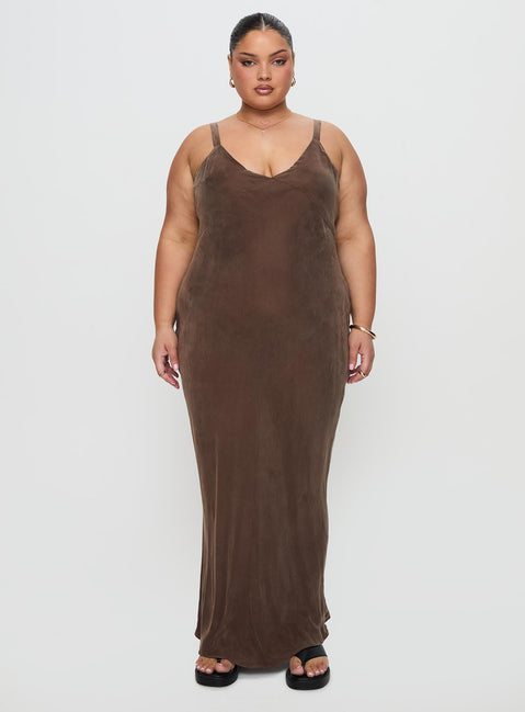 Laurette Maxi Dress Brown Curve | Princess Polly Laurette Maxi Dress Brown Curve | Princess Polly