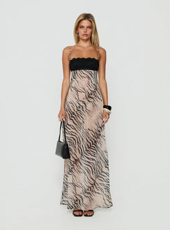 Kirstena Chiffon Lace Maxi Dress Animal Splice